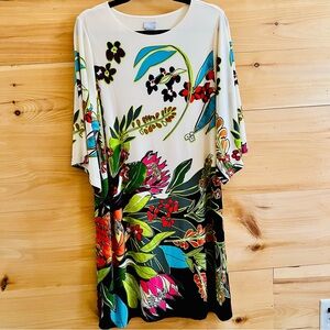 Chico's Elegant Joyful Floral Midi 3/4 Sleeve Dress Size 2 (12-14)